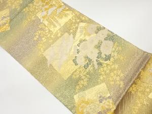 彩美二重箔金彩色紙に花々・鶴・松模様織出し袋帯